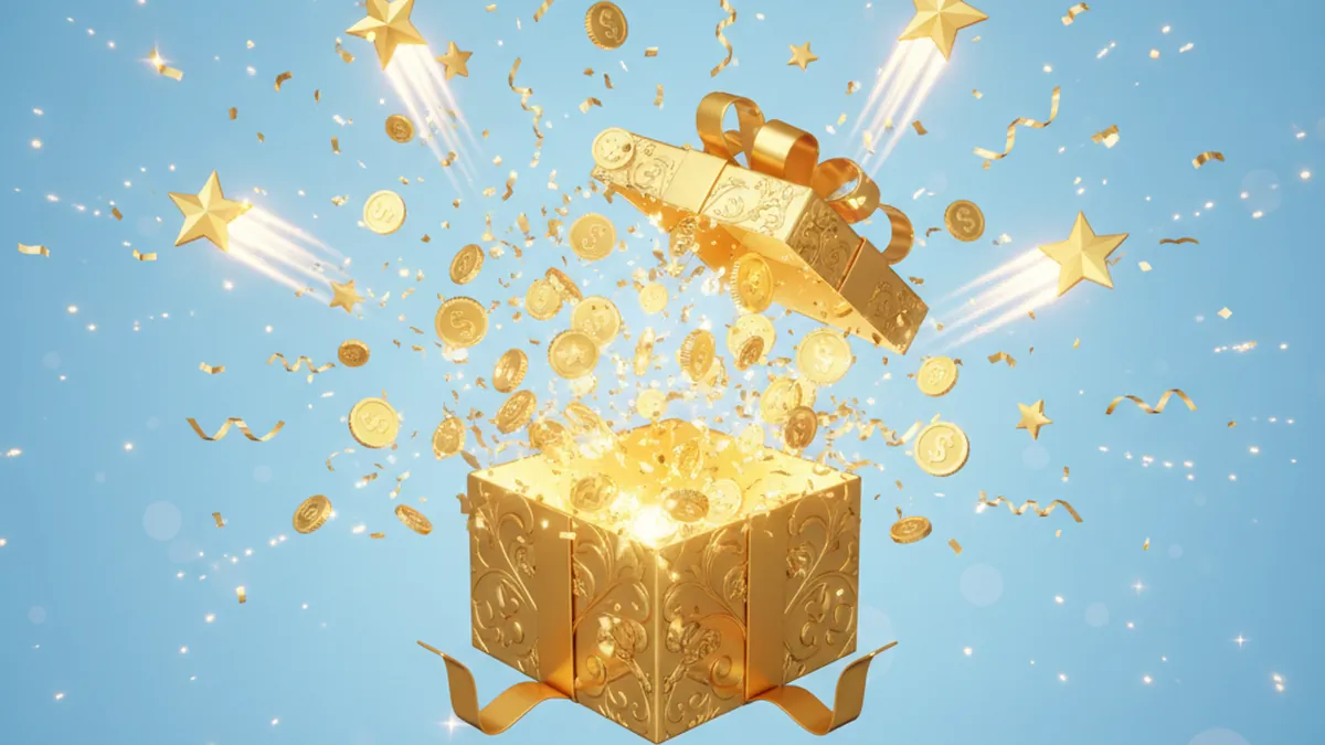Golden gift box with bonus coins for new ID welcome offer